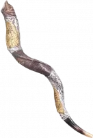 Shofar kudu, silver and gold plated, with David and Goliath pattern, handmade