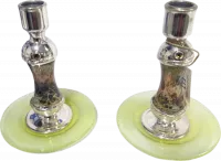 Candelesticks for Shabbat candles made of whate glass and plated with 925 silver