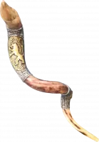 Shofar kudu, silver and gold plated, with a Lion of Judah pattern