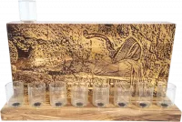 Hanukkah made of olive wood with a pattern of a priest blowing a shofar, handmade