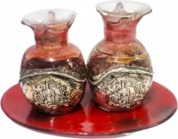 A pair of pomegranate-shaped candlesticks, made of silver-plated glass,red, handmade