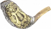 Shofar ram, silver and gold plated, with pattern of the city of David, the symbol of the city of David, the harp of David