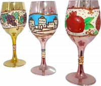 Kiddush cup with handmade painting, made of glass, 3 samples_1