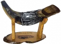 Shofar ram, silver and gold plated, with a menorah pattern, handmade_2