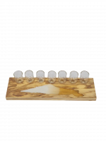 Wooden seven-candle holder with a light map of Israel