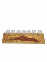 Wooden seven-candle holder with a red map of Israel