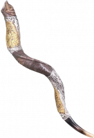 Shofar kudu, silver and gold plated, with David and Goliath pattern, handmade