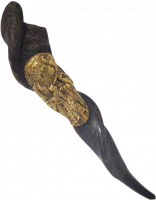 Shofar kudu eland, exotic, silver and gold plated, with pattern, priest blowing the shofar, handmade 