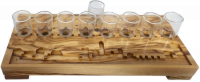 Hanukkah made of olive wood with engraving of the walls of Jerusalem and glass cups, handmade