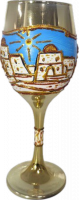 Kiddush wine cup, handmade painting, patterned with the walls of Jerusalem, made of glass