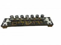 Wooden seven-candle holder with white lions