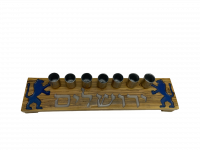 Wooden seven-candle holder with blue lions
