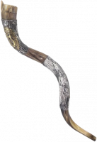 Shofar kudu plated with silver and gold, with the pattern of the City of David, with the Hebrew inscription City of David, handmade_1